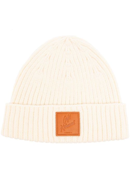 Logo-patch ribbed knit beanie - White