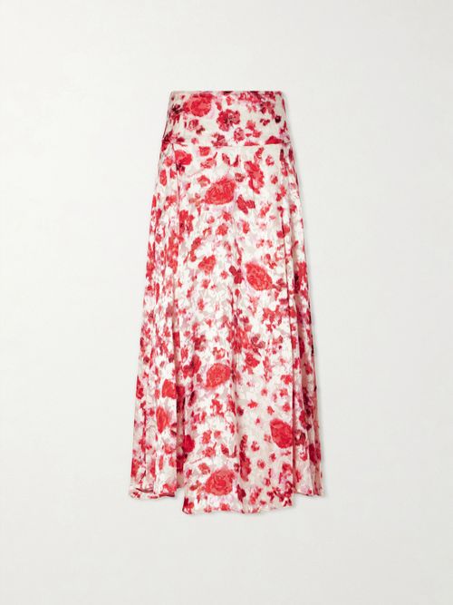 Hilza Floral-print Chiffon Midi Skirt - Red