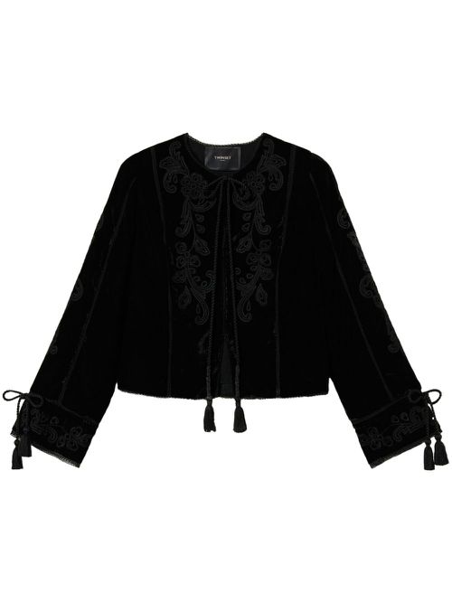 Embroidered velvet jacket - Black