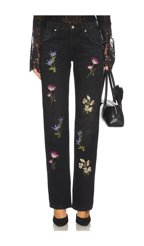 Blumarine Embroidered Denim Straight Leg in Black. - 40 also