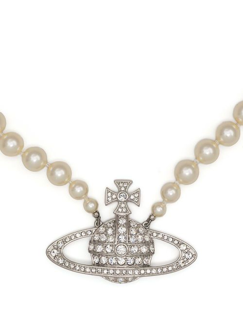 Row-pearl orb-charm necklace - White
