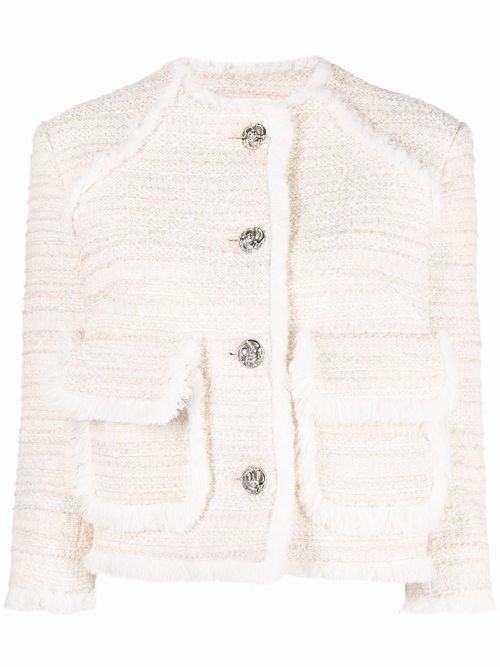 Embroidered bouclé cropped blazer - Neutrals