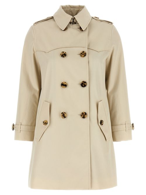 Beige Solid Shirt Collar Trench Coat