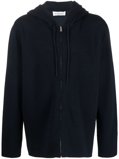 Logo-embroidered wool-blend hoodie - Blue
