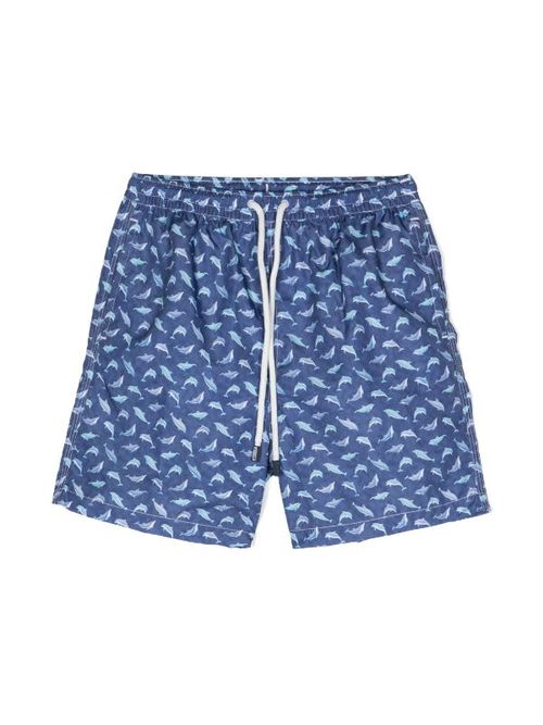 Graphic-Print Drawstring-Waistband Swim Shorts — Navy