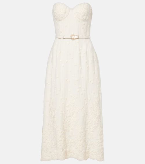 Embroidered cady midi dress