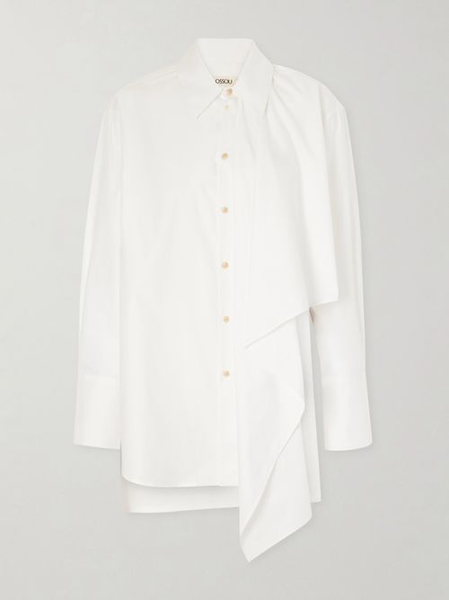 Tess Draped Cotton Poplin Shirt - Neutrals