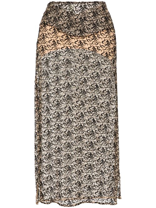 Embroidered semi-sheer skirt - Brown
