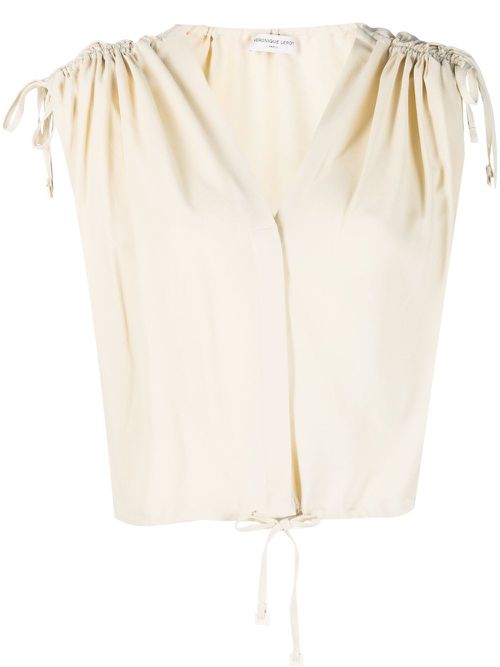 Draped-shoulder cropped top - Neutrals