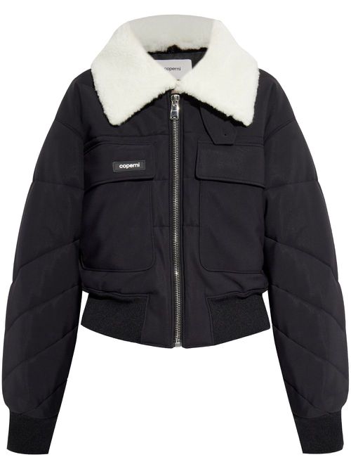 Logo-patch faux-shearling puffer jacket - Black