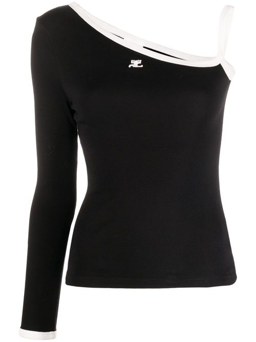 Logo-embroidered single-sleeve top - Black