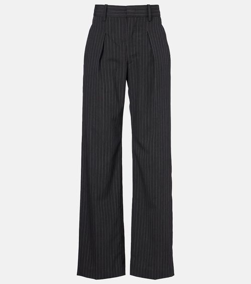 Pinstriped wool-blend straight pants