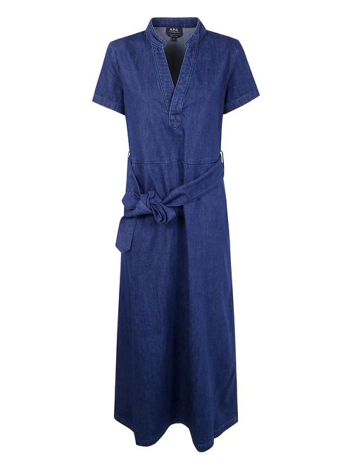 Annelie belted denim midi dress - Blue