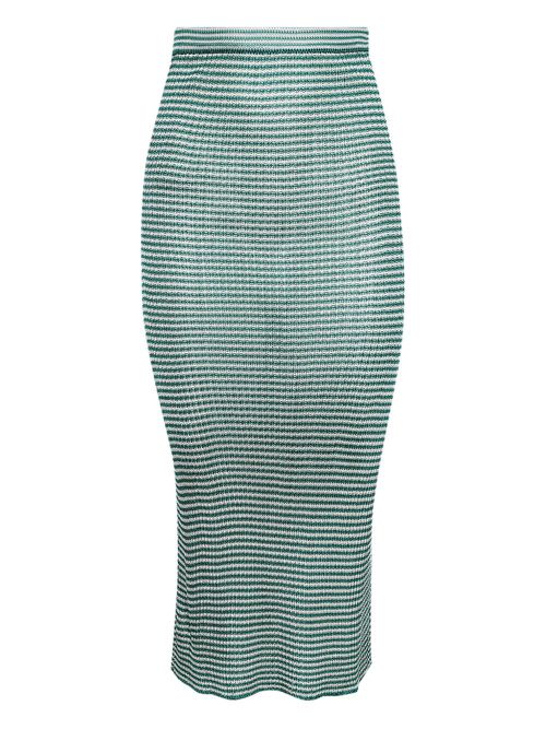 Micro-striped ribbed midi skirt - Green