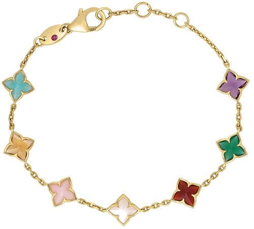 Venetian Princess Carnival Mixed Stones Flower Station Bracelet in 18K Yellow Gold