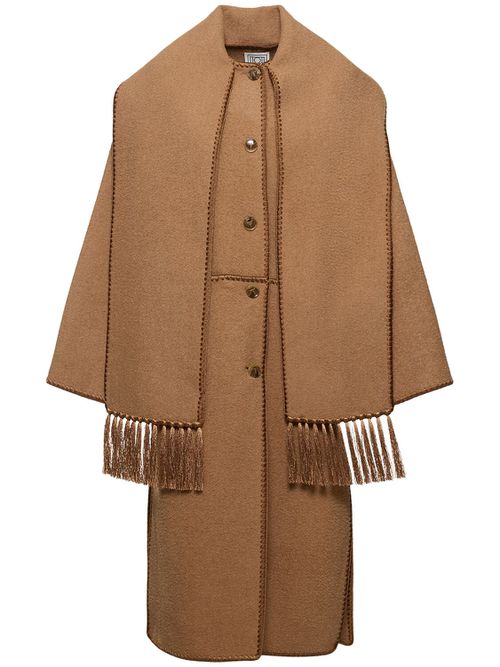 Embroidered Scarf Wool Blend Long Coat