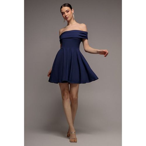 Goddiva Strapless Crepe Skater Mini Dress - Navy Blue