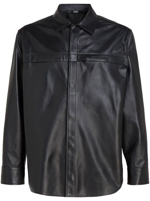 Leather pocket button-up shirt - Black