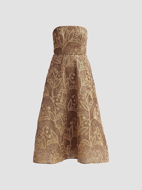 Women's Petunia Embroidered Lace Dress - Gold Multi
