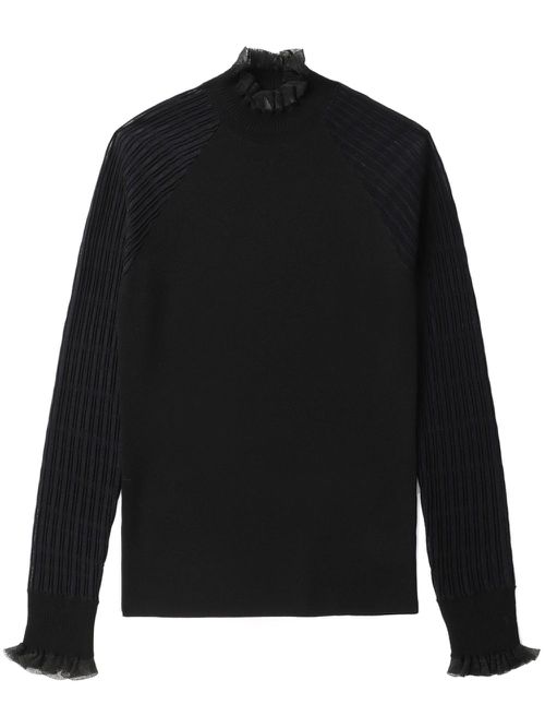 Frilled-collar fine-ribbed jumper - Black