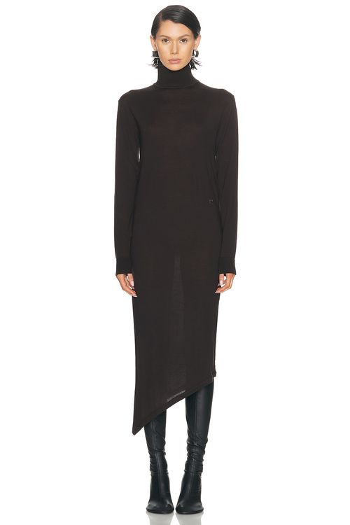 Courreges One Shoulder Wool Long Dress in Chocolate - Chocolate. XS also in