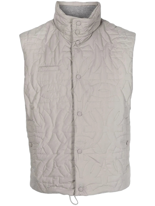 Quilted Funnel Neck Gilet — Gray