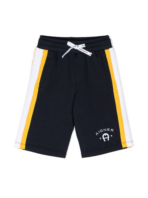 Logo-embroidered striped track shorts - Blue