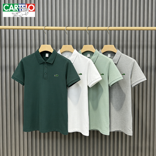 Cartelo Men’s Classic Fit Polo Shirt With Embroidered Crocodile Logo – Solid Color Business Casual Short Sleeve Top, Multiple Colors Available