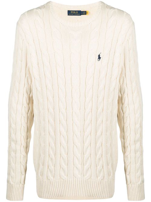 Cable-knit cotton jumper - Neutrals
