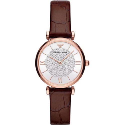 Emporio Ari Brown Steel and Leather Quartz Watch