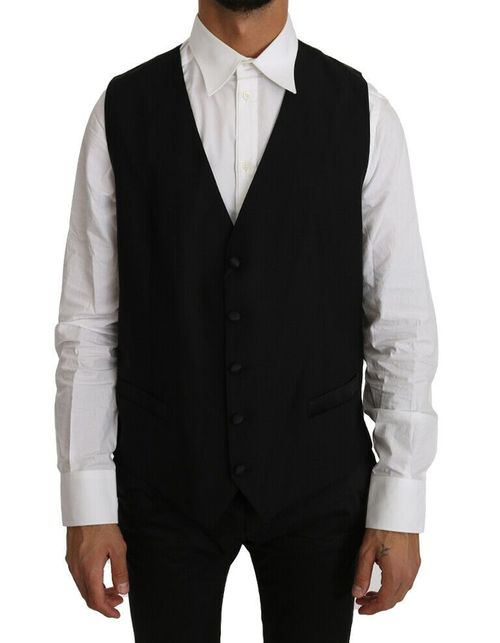 Wool-Silk Blend Vest — Black