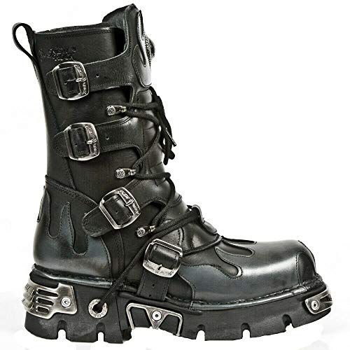 New Rock 591-S1 Red Flame Boots Metal Black Leather Heavy Punk Gothic Boots