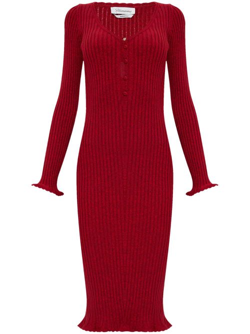Long-sleeve knitted dress - Red