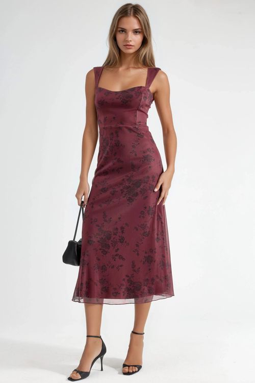 Multicolor Flowering Heart Collar Midi Dress Women