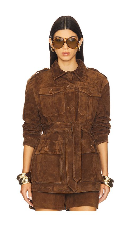 AEXAE Leather Suede Mid Jacket in Suede Honey Brown - Brown. XS also in