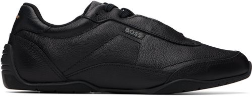 Black Logo Detail Leather Sneakers