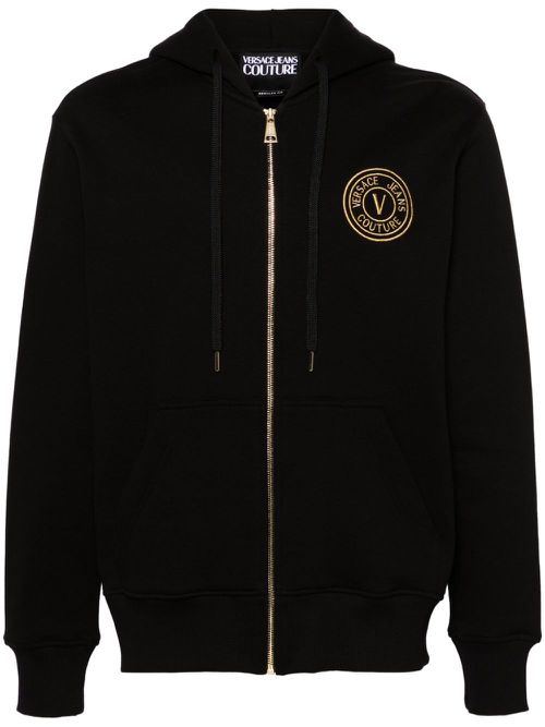 Logo-embroidered zip-up hoodie - Black