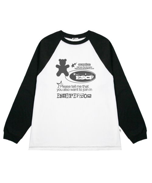 Bear Lettering Print Long Sleeve Black