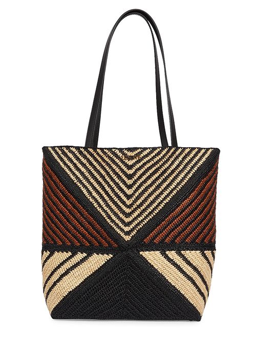 Women's x Paula's Ibiza 4FA Striped Raffia Foldable Tote Bag - Natural Honey Gold