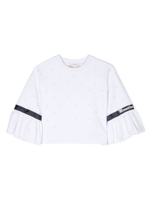 Logo-print rhinestone-embellished blouse - White