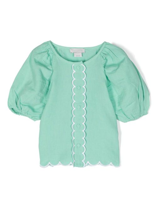 Scallop-edge linen blend shirt - Green