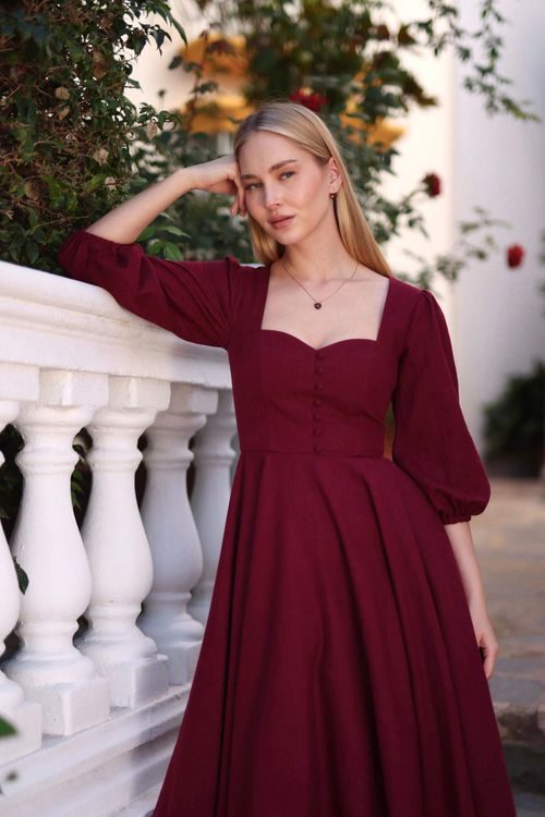 Plum Brigitte Bardot Inspired dress Bardetta
