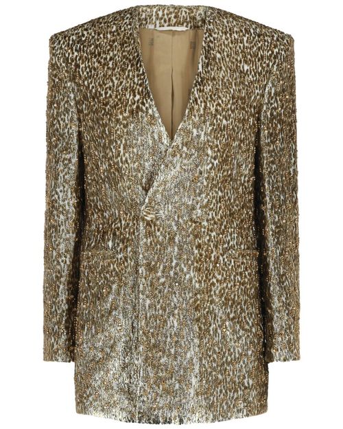 Beaded Animal Print Single-Breasted Blazer