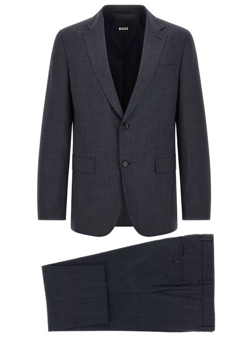 Virgin Wool Micro-Texture Pant Suit — Charcoal
