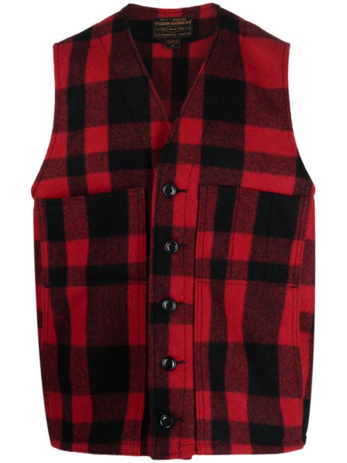 Mackinaw plaid-check wool gilet - Red