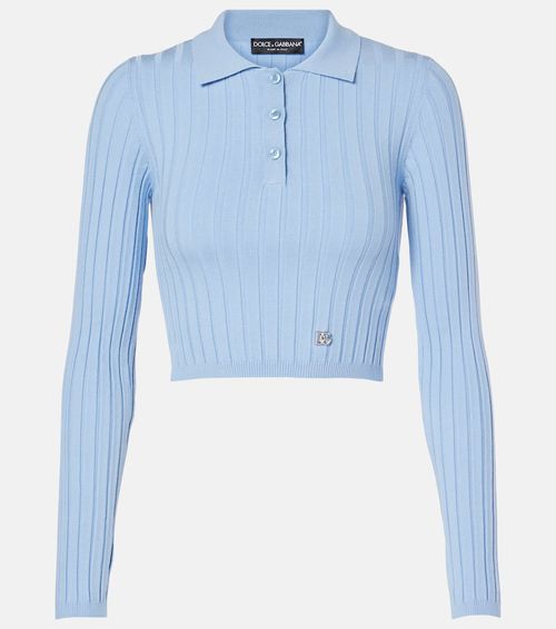 Ribbed-knit cropped polo sweater