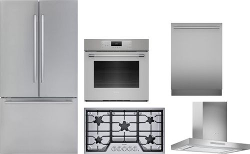 Thermador 5 Piece Kitchen Appliances Package with French Door Refrigerator and Dishwasher in Stainless Steel THRECTWODWRH523