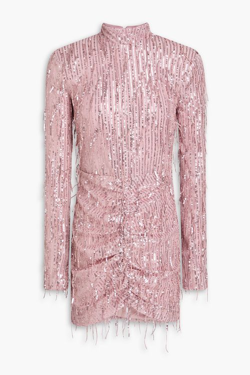 Fringed sequined mesh mini dress - Pink - DE 38