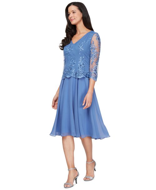 cornflower blue chiffon dress Zapakasa Women Blue Floral Chiffon Long Bridesmaid Dress A Line Lace Up  Back Wedding Guest Dress with Bows main image 0