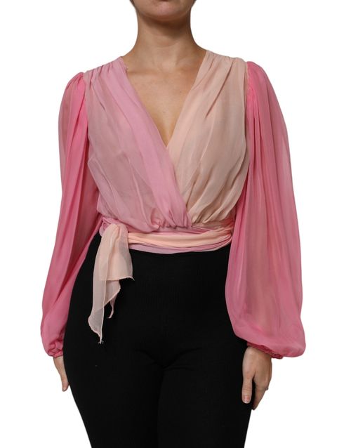 Silk Wrap Blouse — Pink